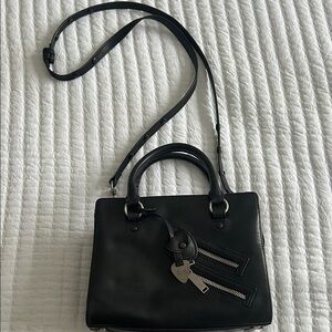 Rebecca Minkoff Black Leather Handbag with Heart Bag Charm